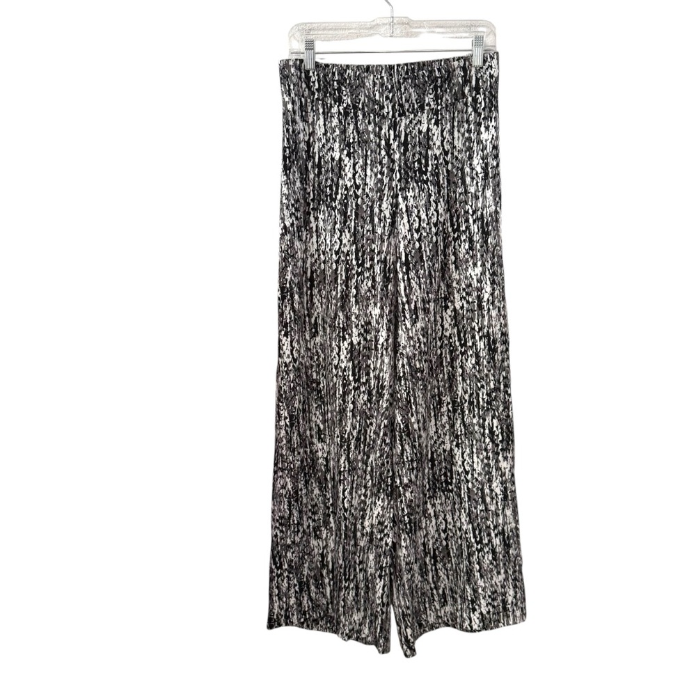 APT.9 Small Black White Abstract Print Wide Leg Rayon Pants Elastic Waist